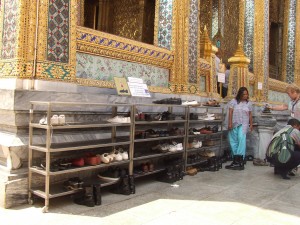 shoe racks outside temple